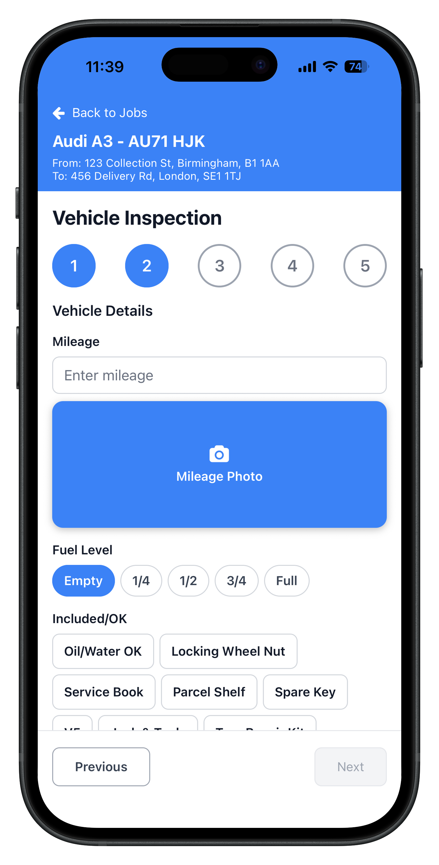 DriveTrack mobile app delivery confirmation screen