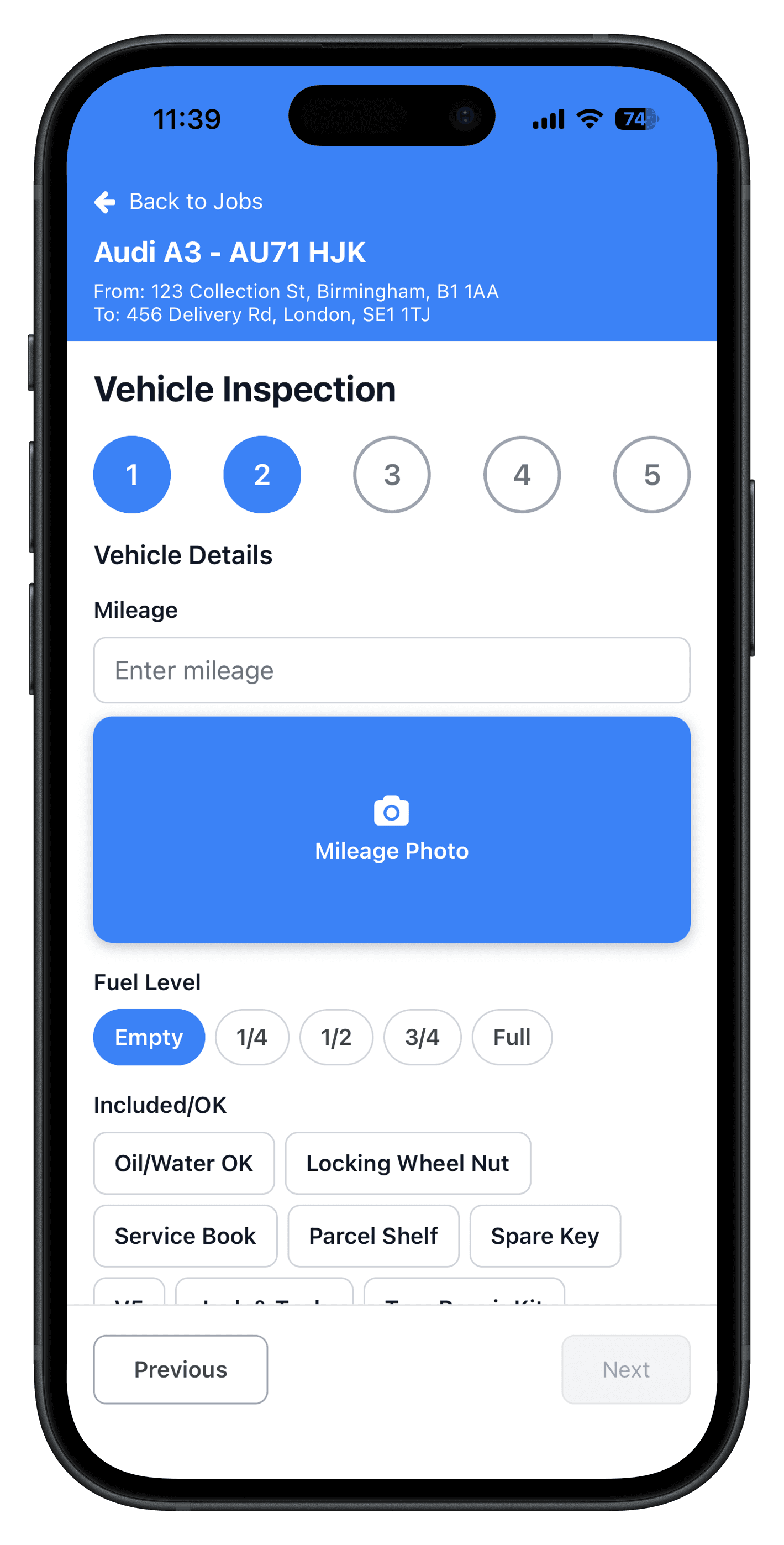 DriveTrack mobile app delivery confirmation screen