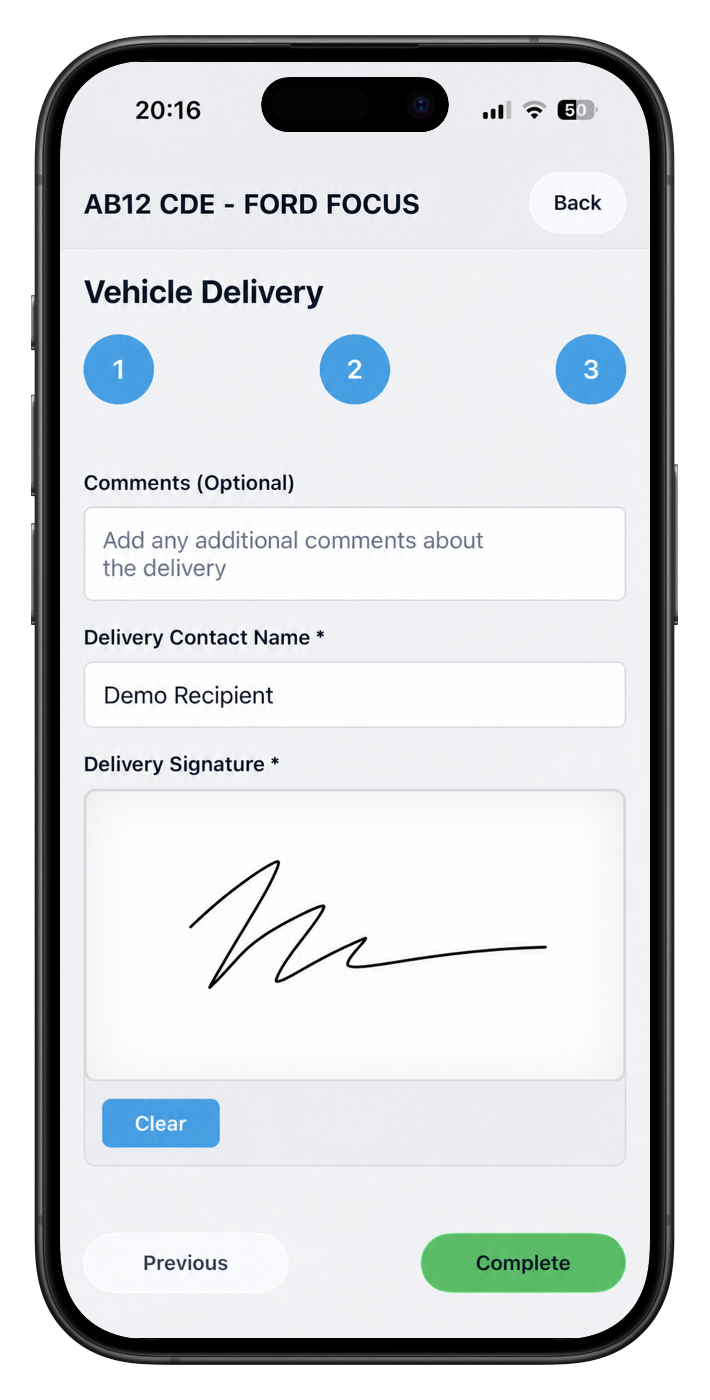 DriveTrack Mobile delivery signature screen